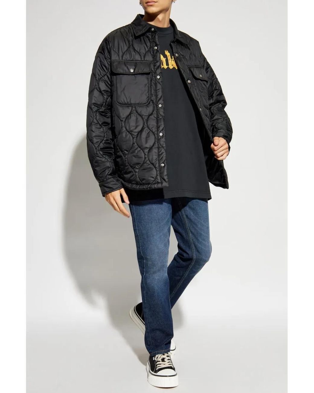 Palm Angels Black 100 Gr Embroidered-Logo Quilted Jacket for men