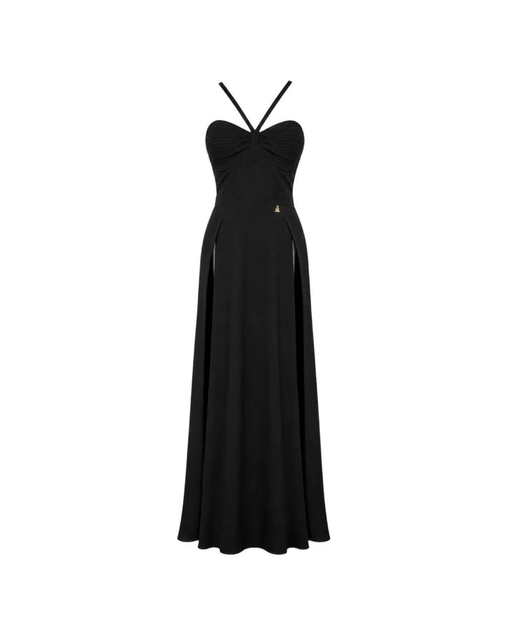 DIVEDIVINE Black Flora Draped Side-Slit Maxi Dress