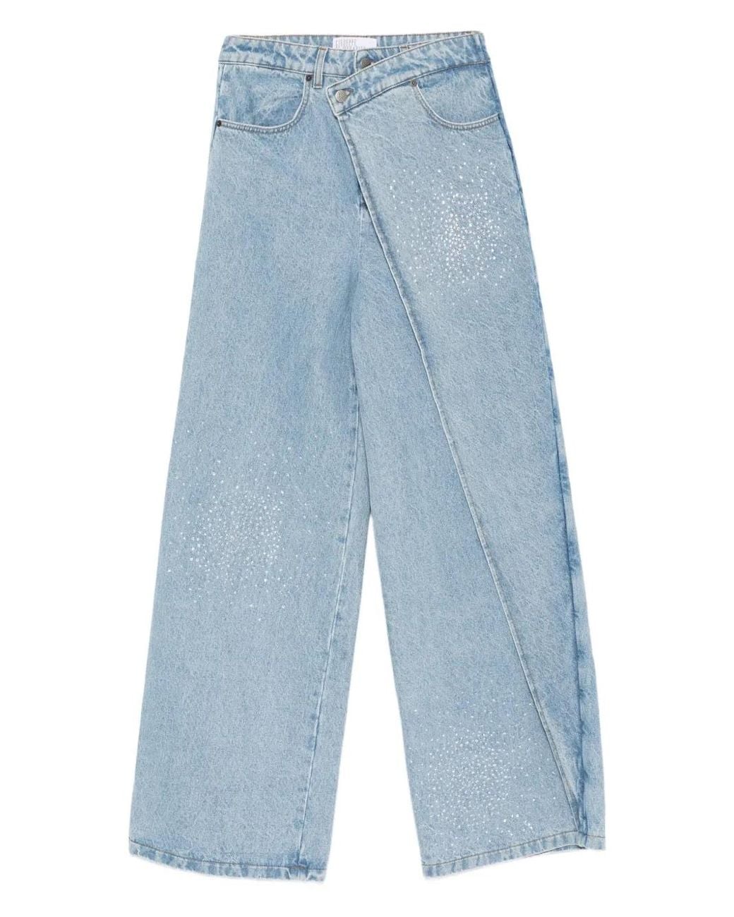 GIUSEPPE DI MORABITO Blue Embellished Diagonal-Panel Jeans