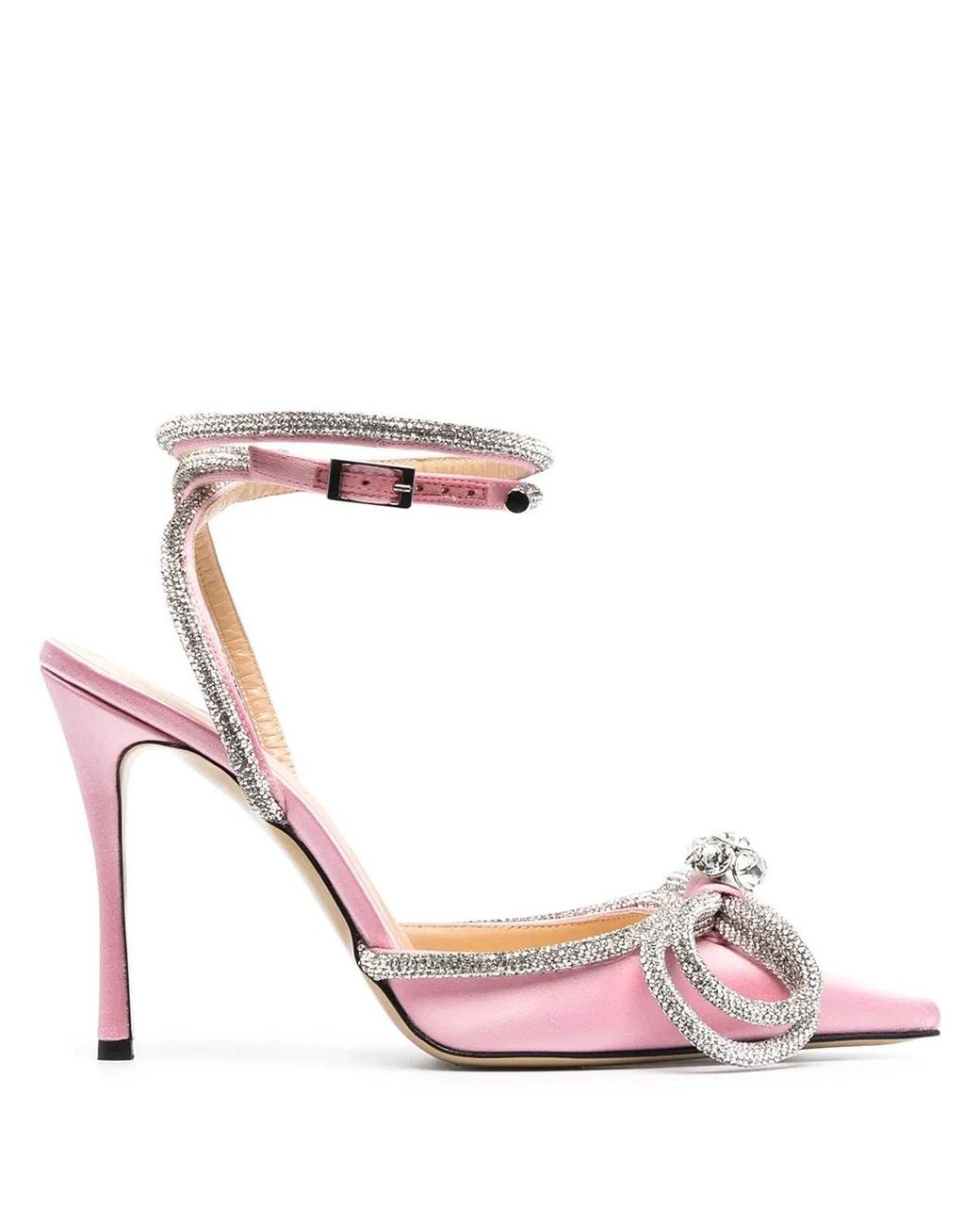 Mach & Mach Pink Double Bow Crystal-embellished Satin Heeled Sandals