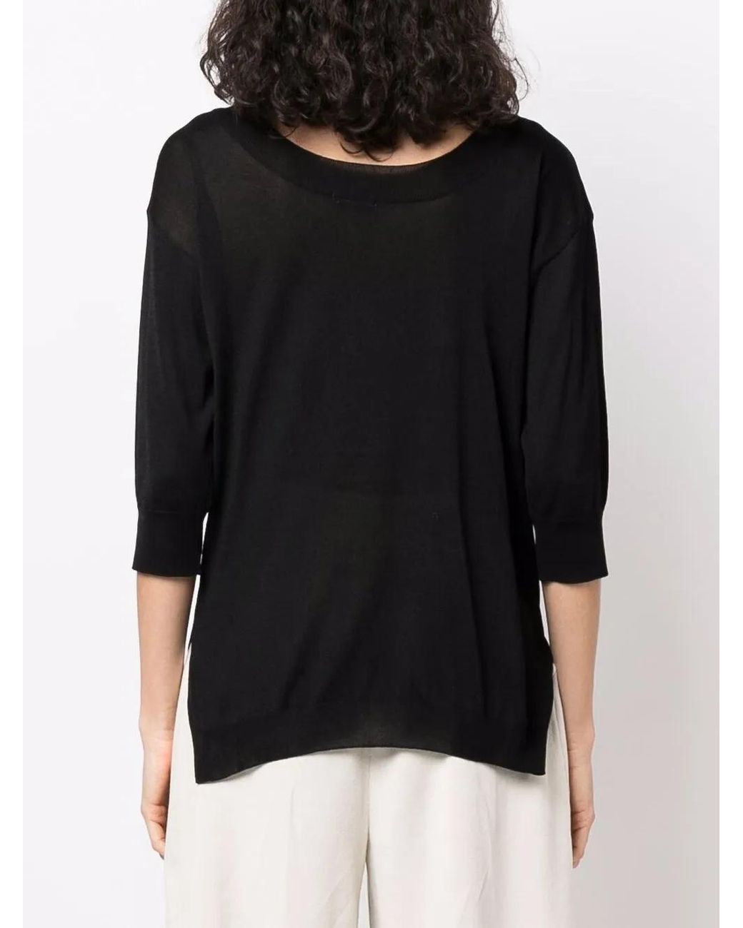 Malo Black Fine-Knit Short-Sleeve Top