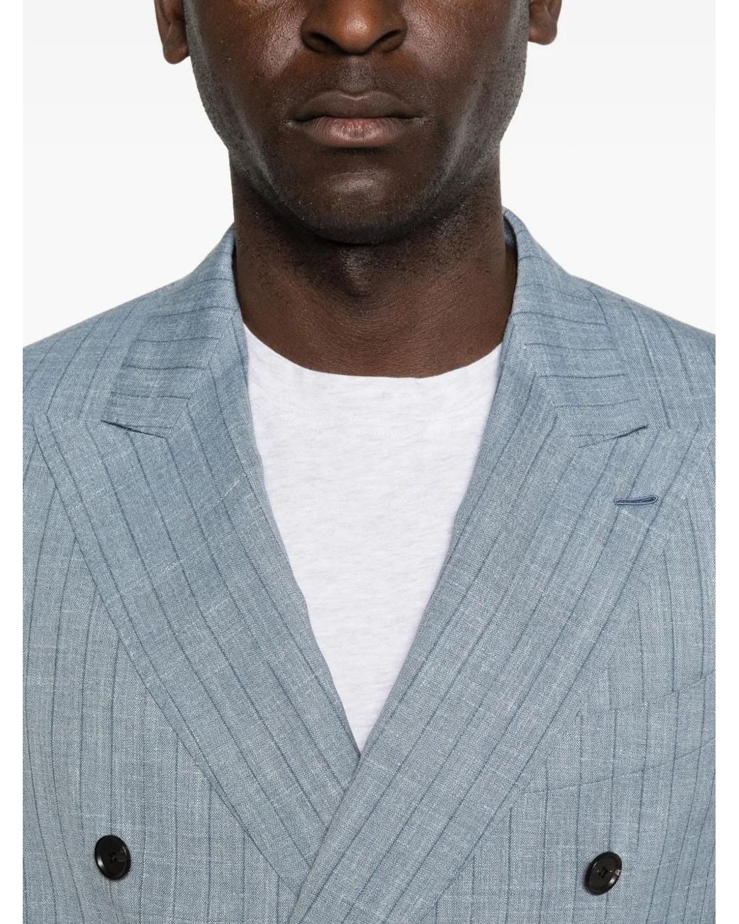 Caruso Blue Aida Pinstripe Double-Breasted Blazer for men