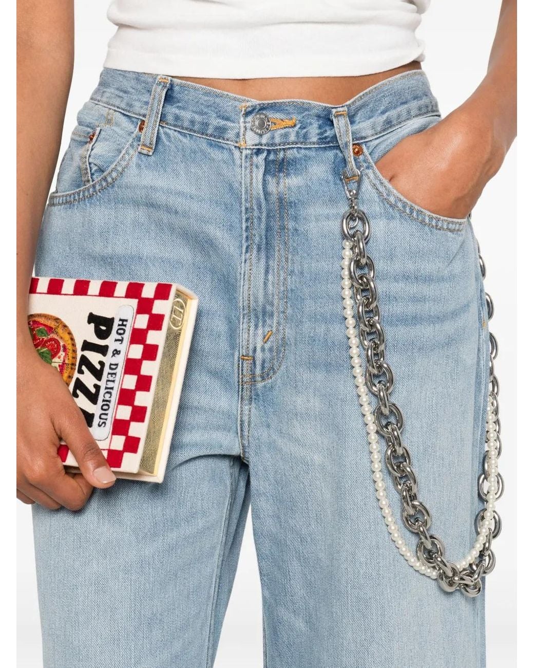 Re/done Blue Five-Pocket Design Wide-Leg Jeans