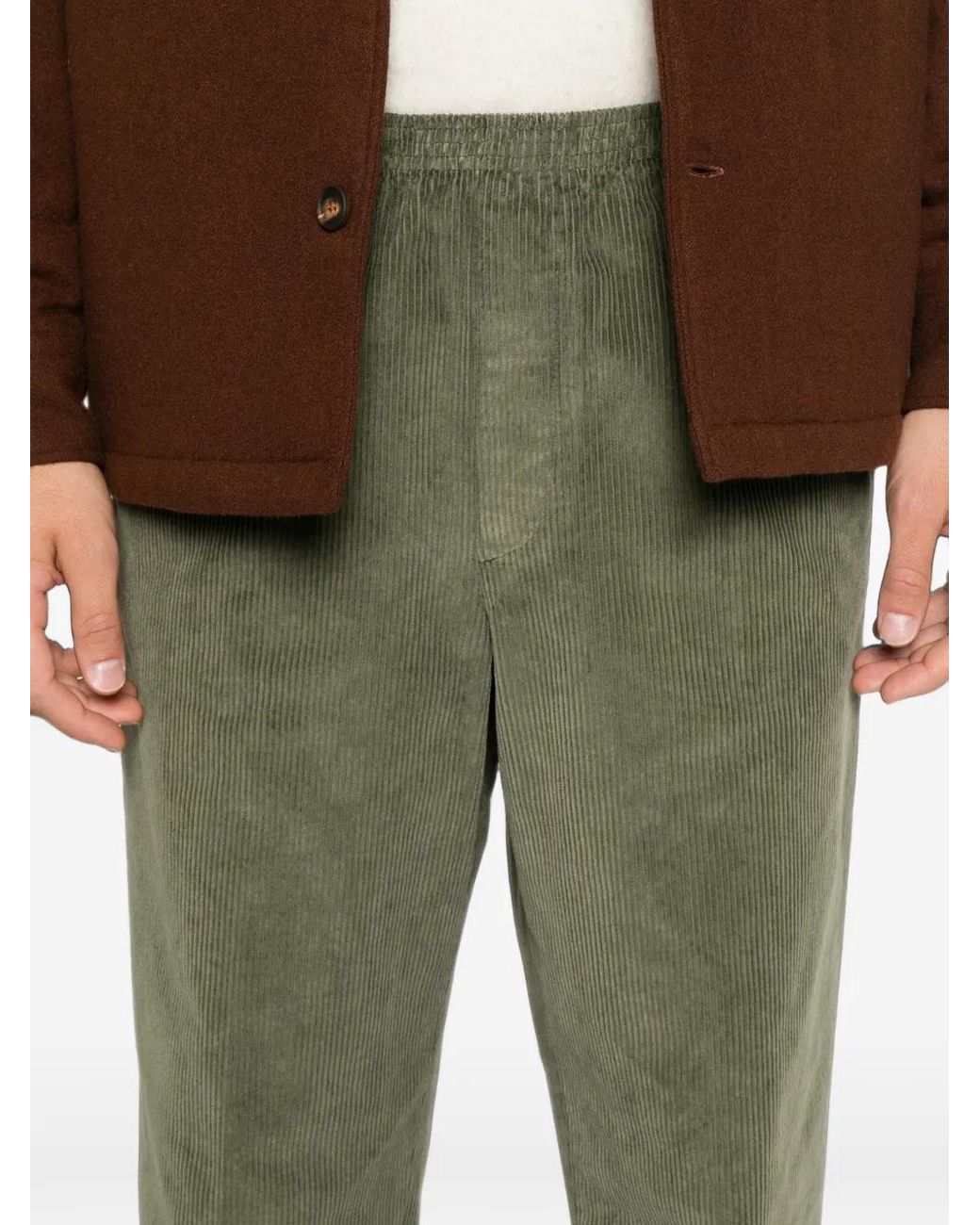 Cellar Door Green Alfred Corduroy-Texture Trousers for men