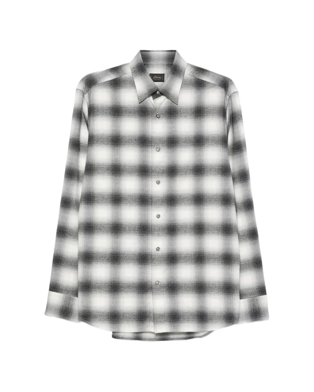 Brioni Gray Check-Pattern Long-Sleeve Shirt for men