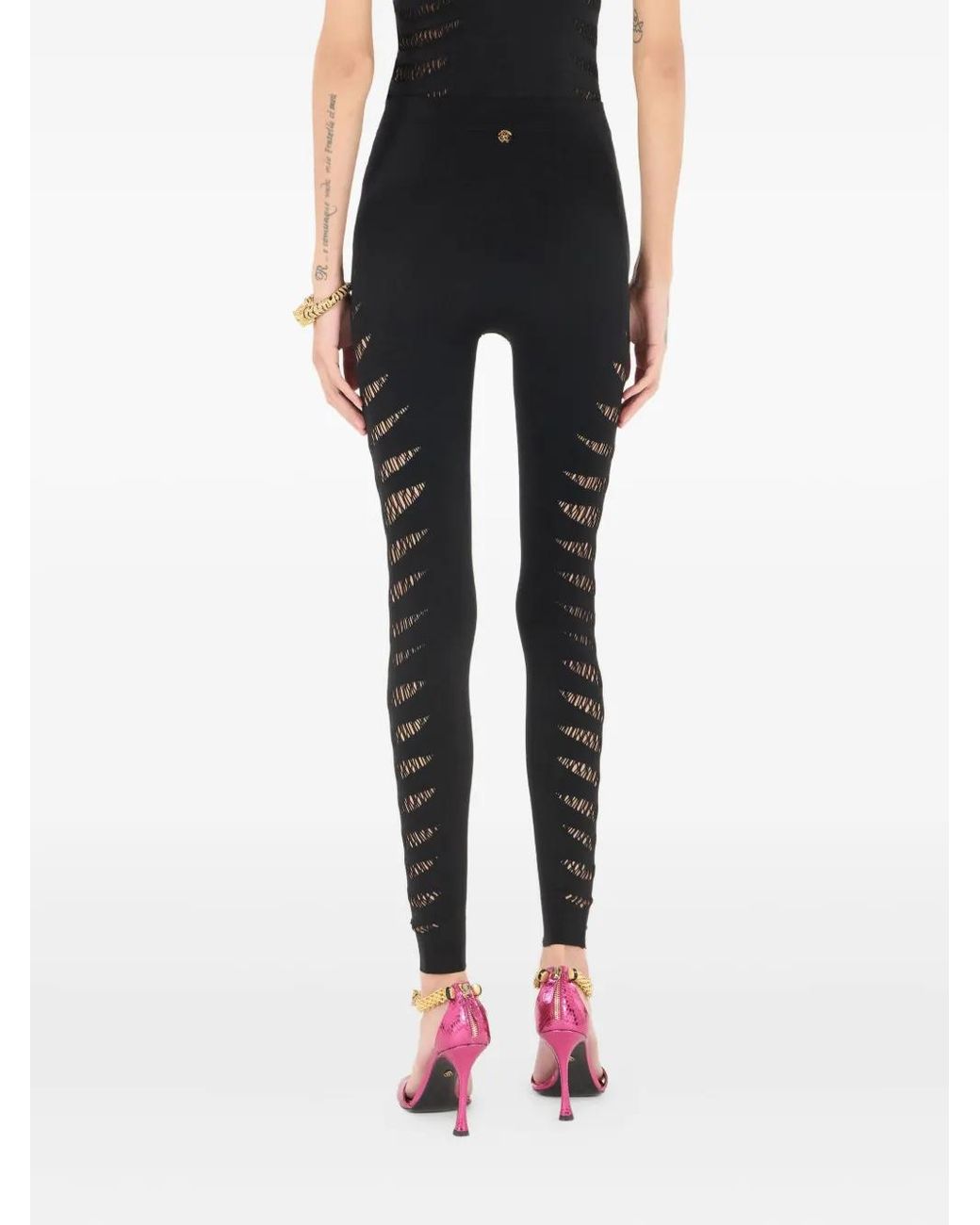 Roberto Cavalli Black Python-Patterned Leggings