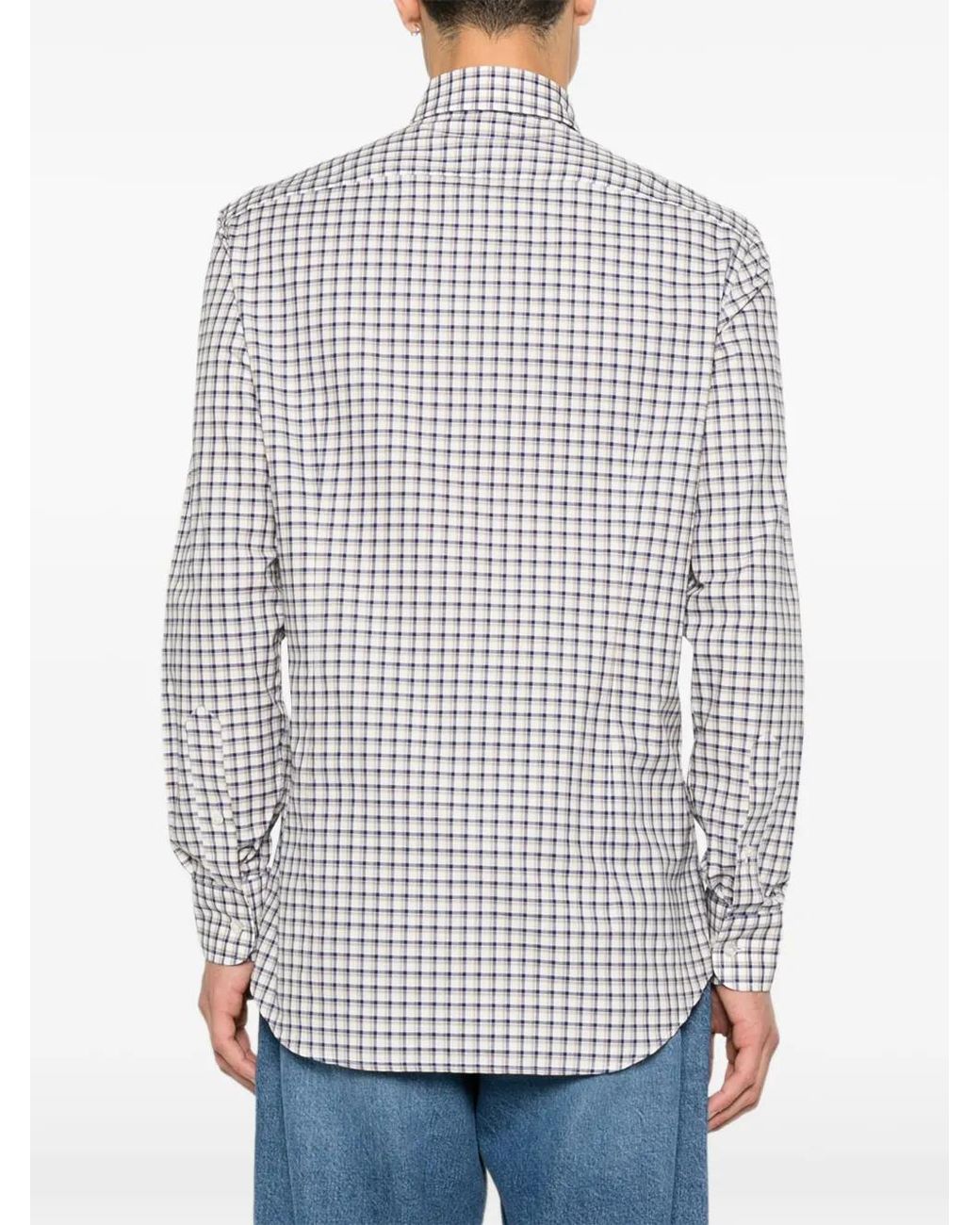 Etro White Check-Pattern Button-Down Shirt for men