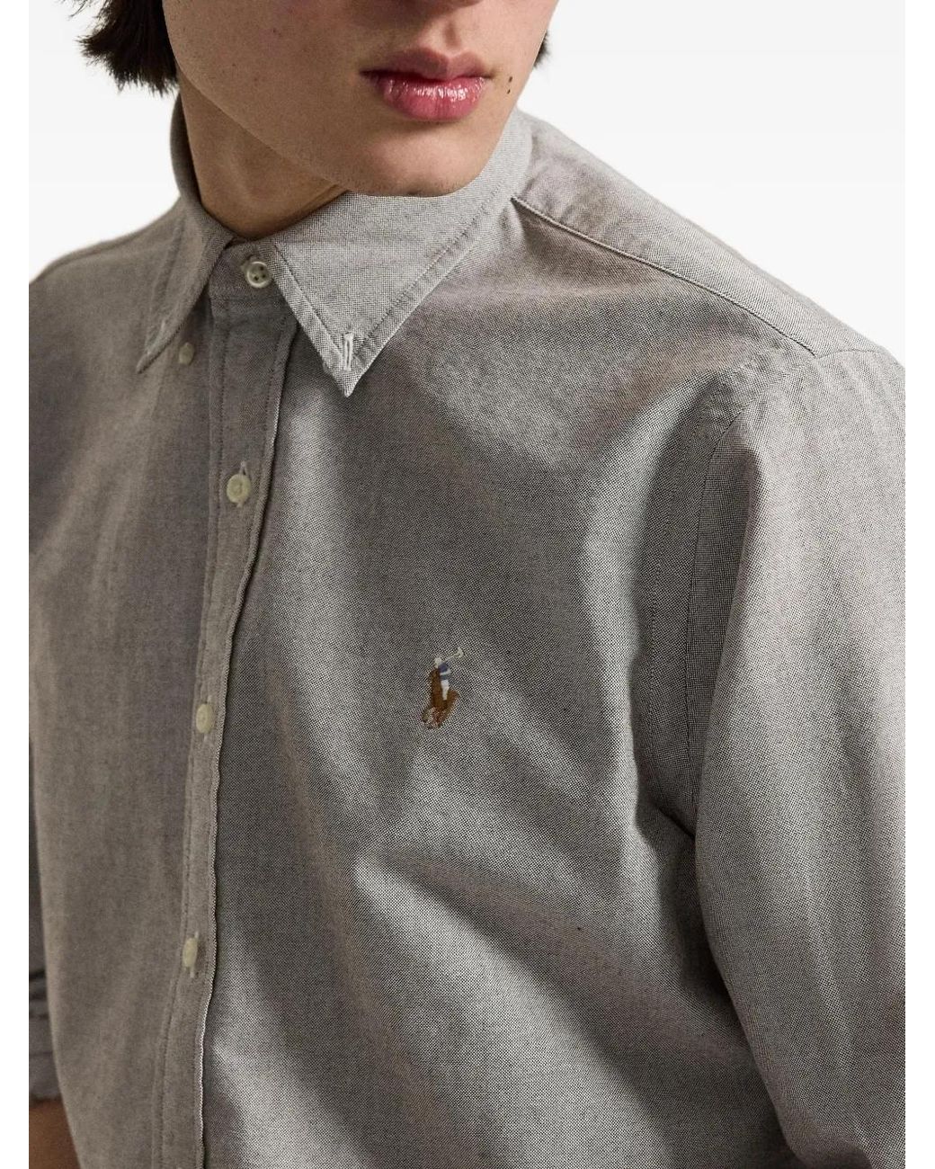 Polo Ralph Lauren Gray Logo Embroidered Oxford Shirt for men