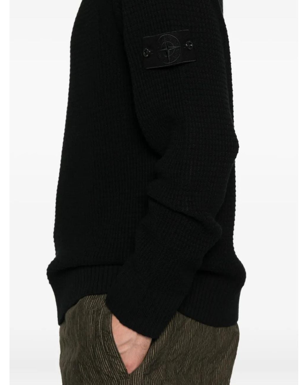 Stone Island Black Ribbed Crew-Neck Sweatshirt for men