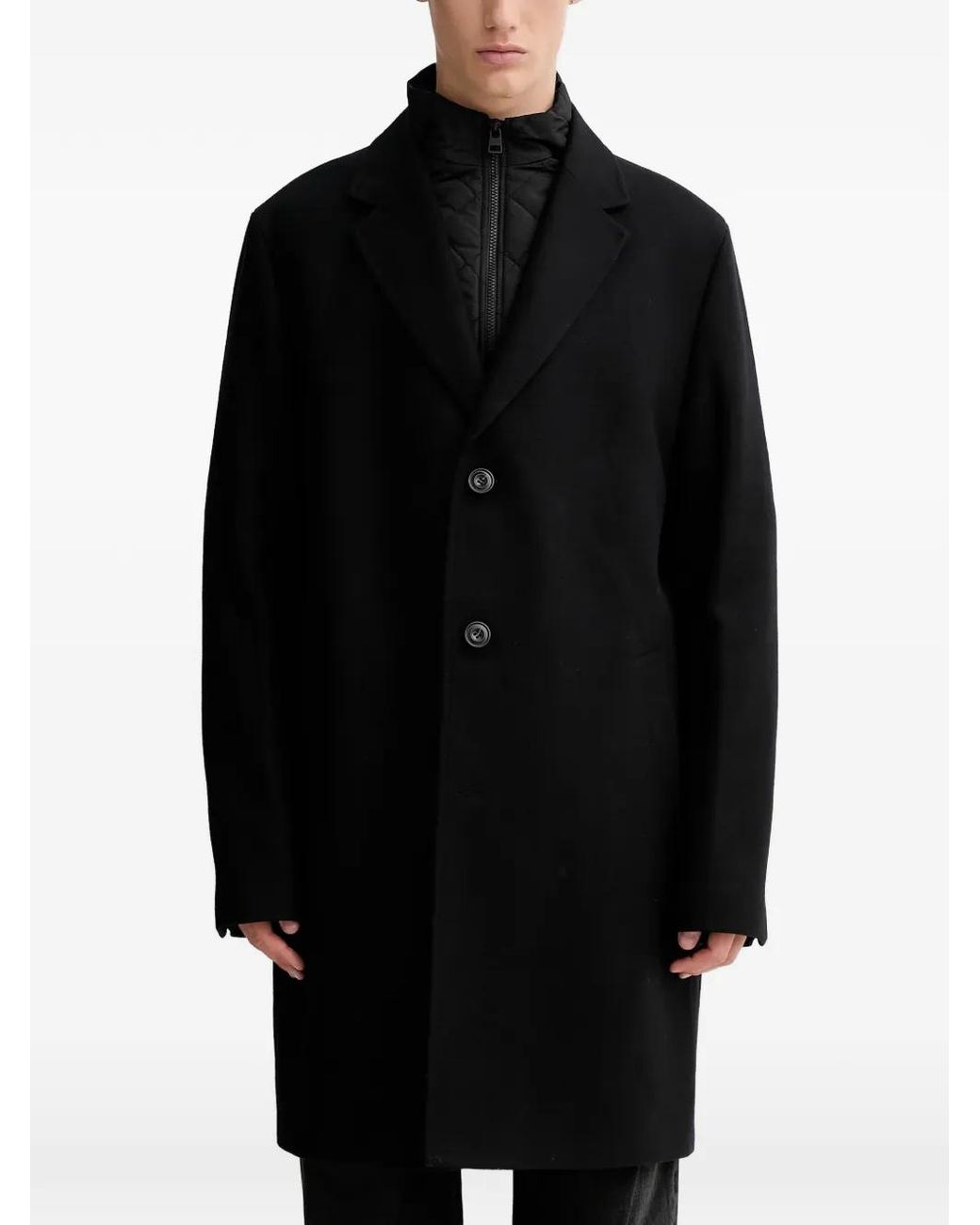 HUGO Black Buttoned Long Sleeve Coat for men
