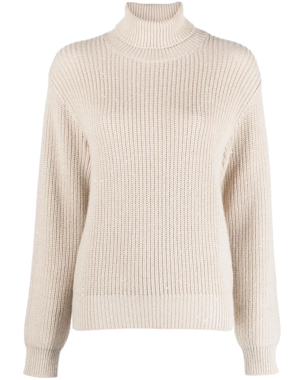 Brunello Cucinelli White Chunky-Knit Roll-Neck Jumper