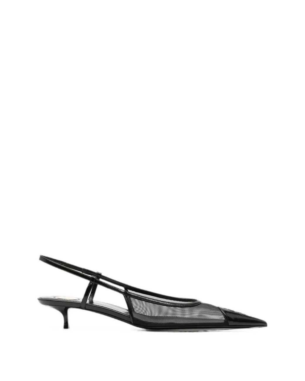 Saint Laurent White Mesh-Panelled Pointed-Toe Slingback Pumps