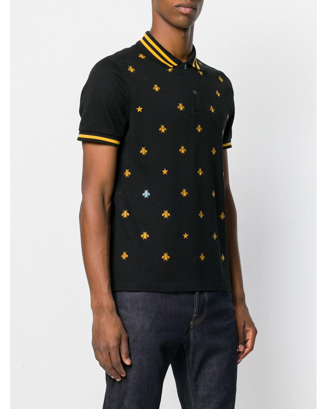 Gucci Embroidered Bee Polo Shirt in Black for Men | Lyst UK