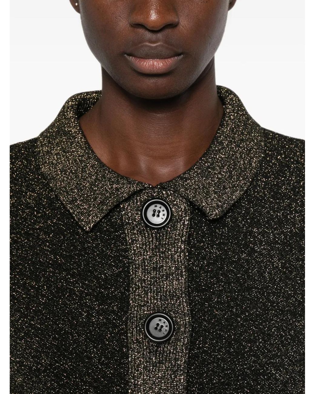 Marni Green Glitter-Effect Button-Up Cardigan