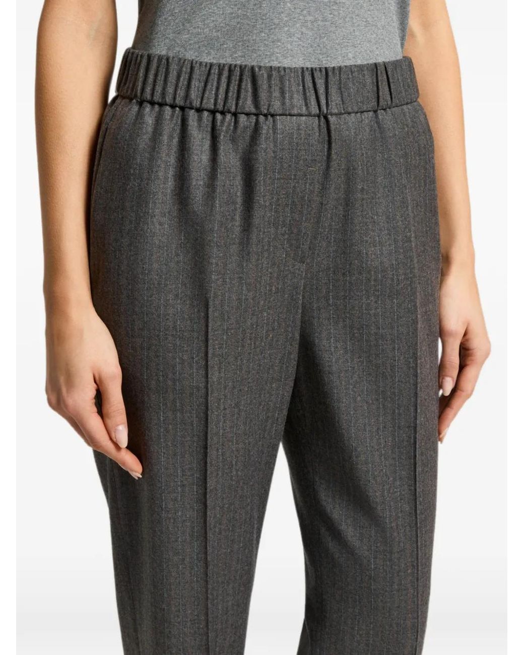 Peserico Black Pinstriped-Pattern Trousers