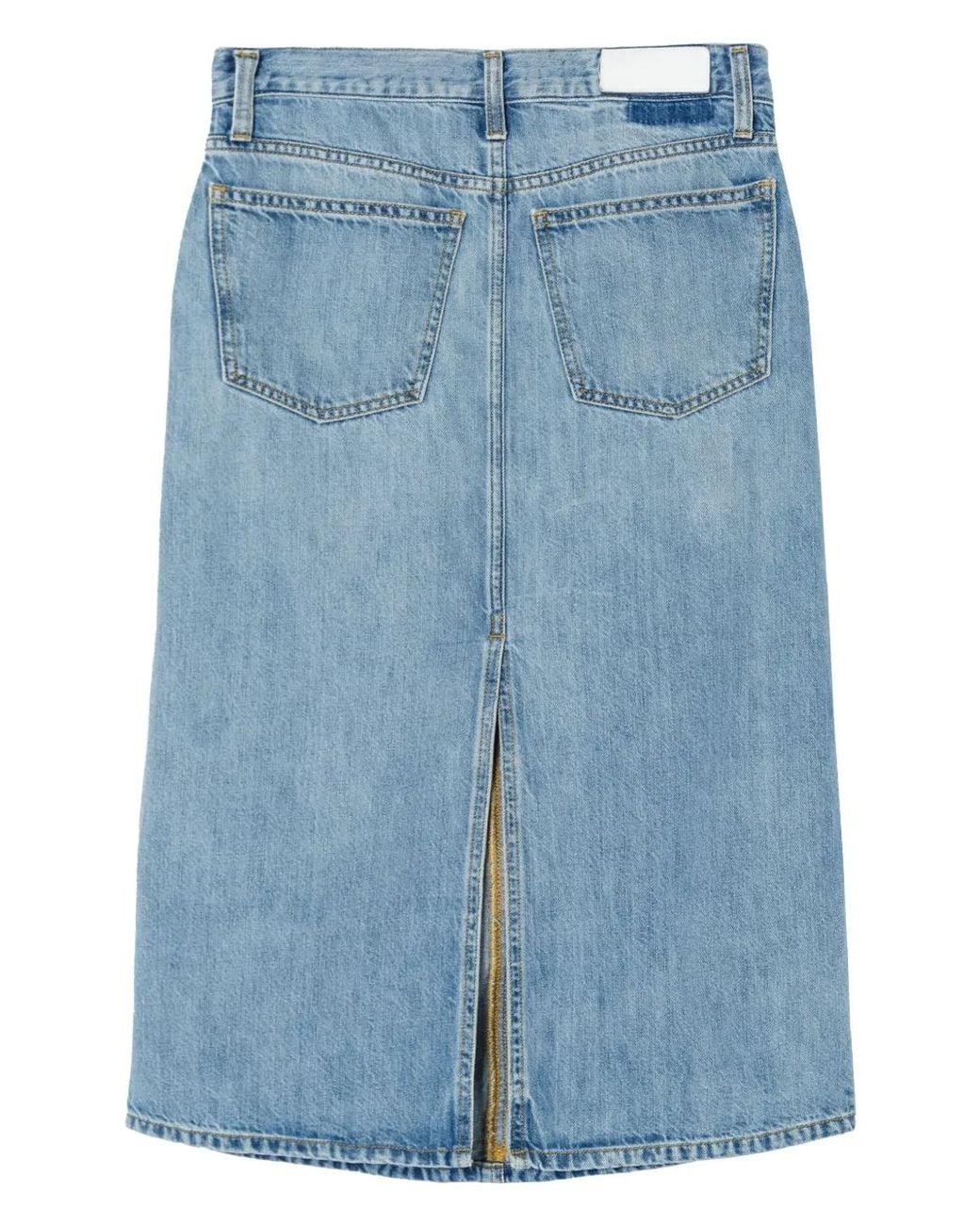 Re/done Blue Low Rider Midi Denim Skirt