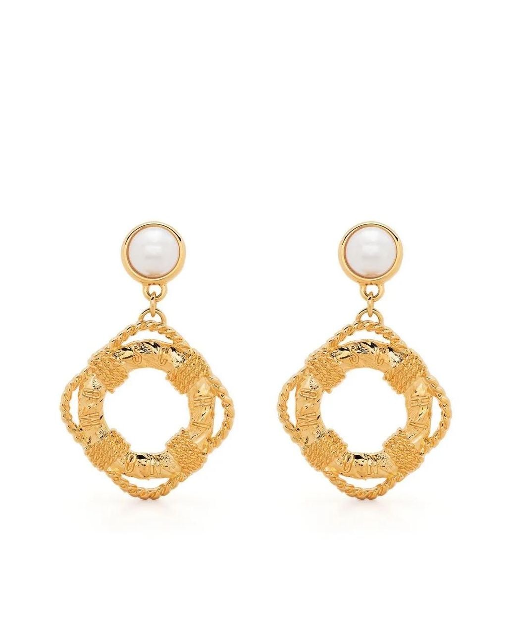 Moschino Metallic Lifebouy Pearl-Detail Earrings