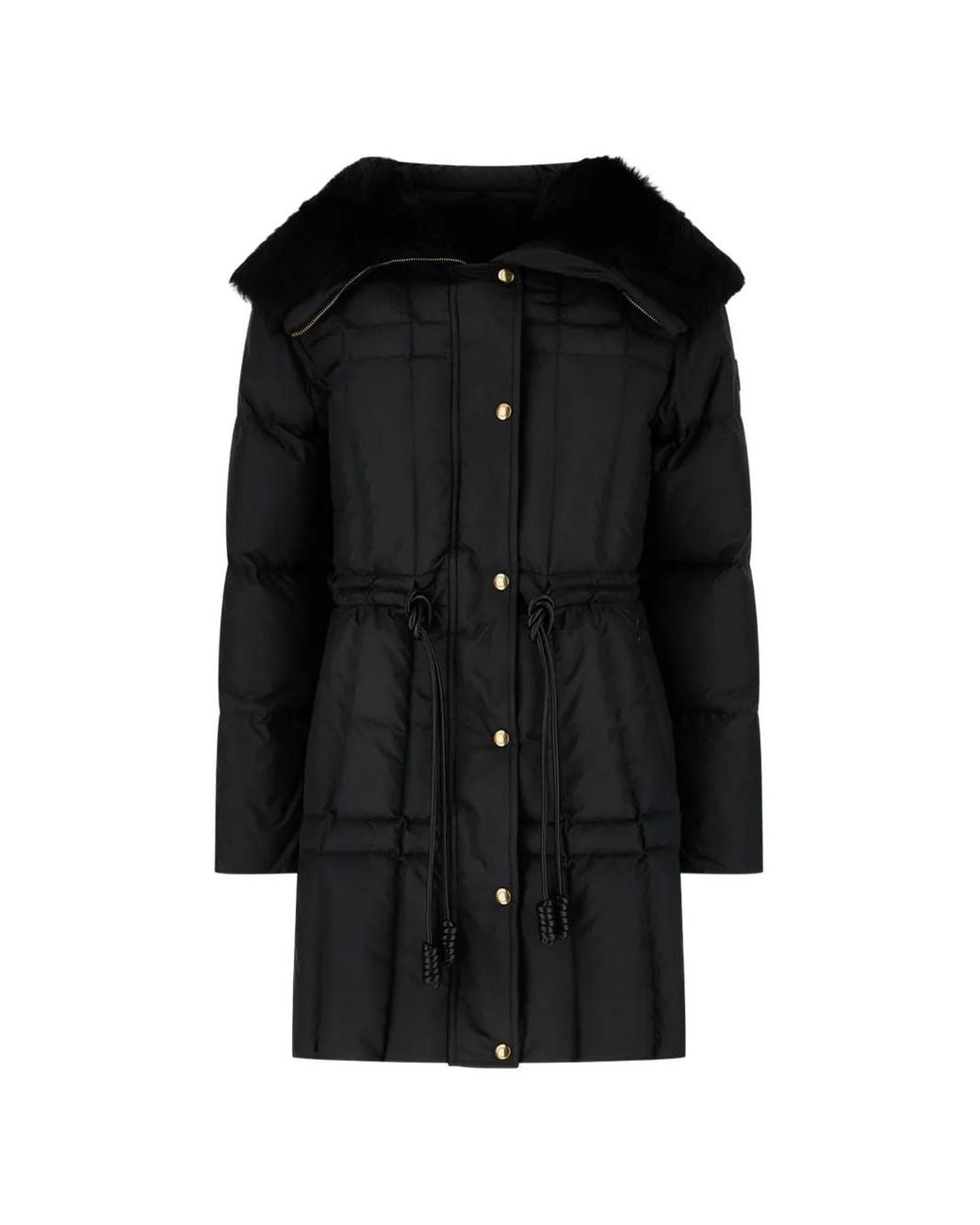 Moncler Black Solennel Shearling-Trimmed Hooded Short Down Parka Jacket