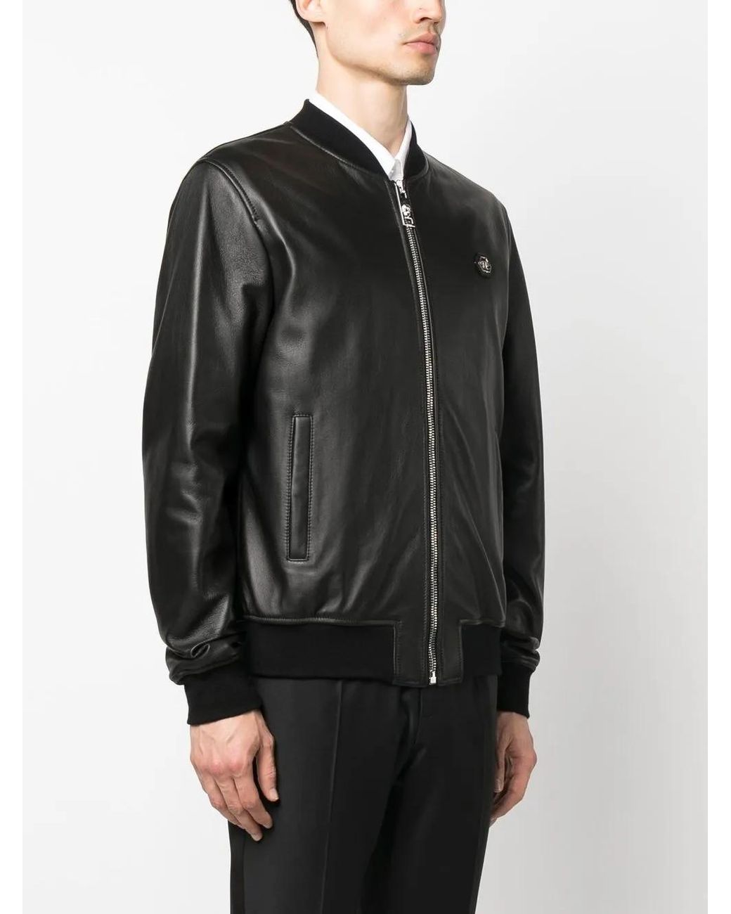 Philipp Plein Black Billy Leather Bomber Jacket for men
