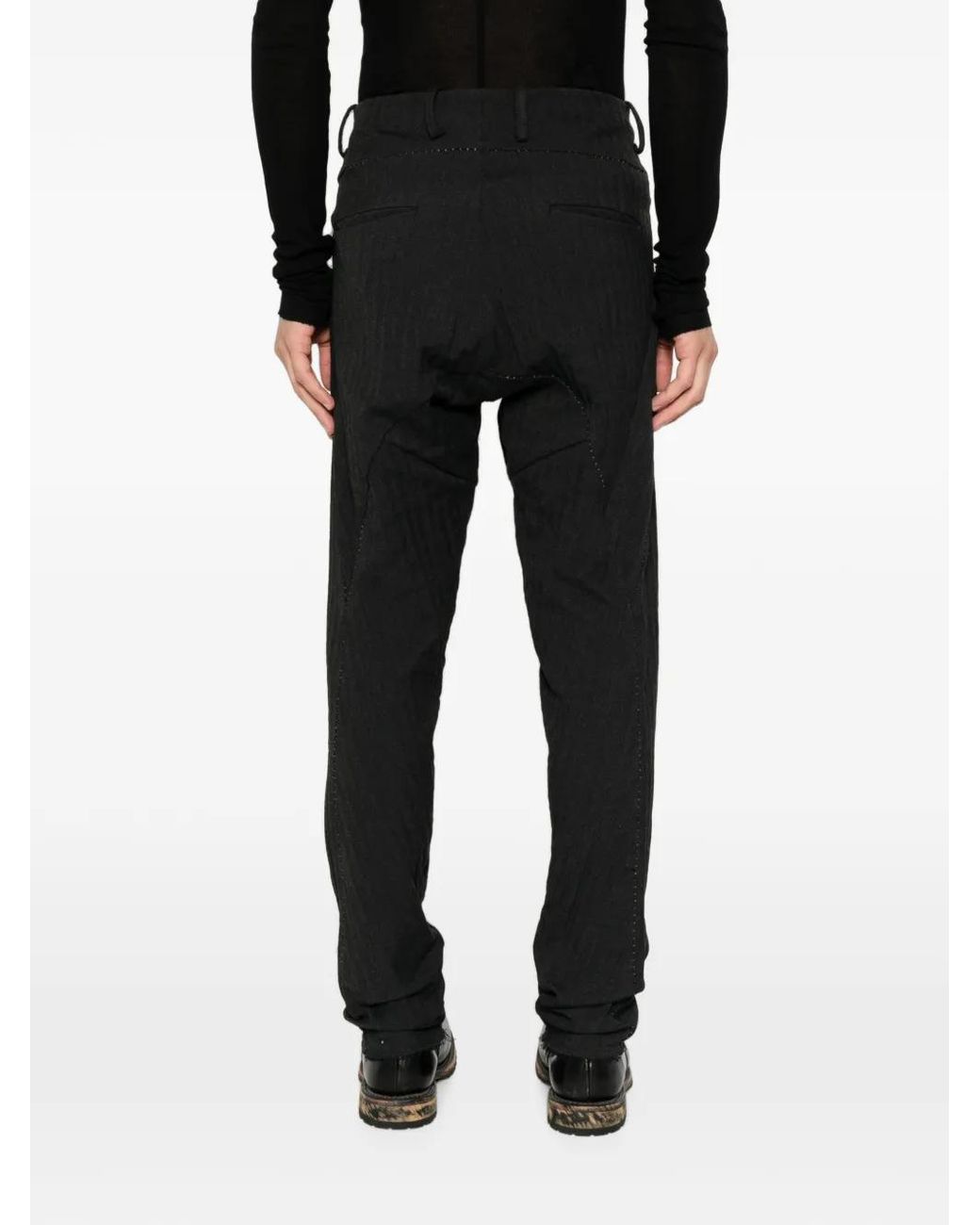 Masnada Black Herringbone-Pattern Belt-Loop Trousers for men