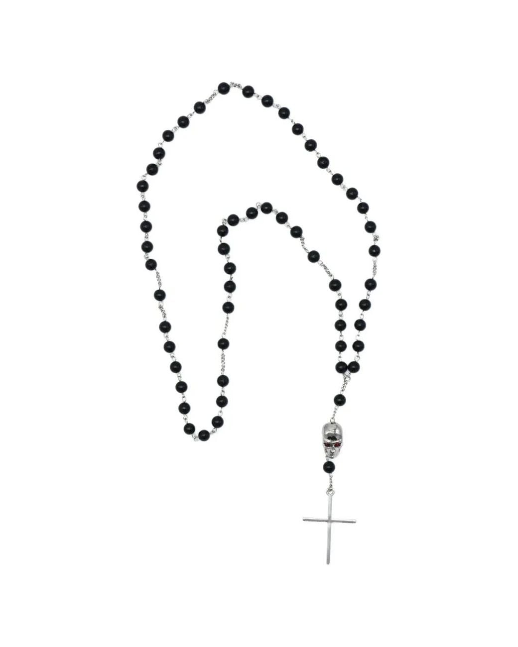 HTC White Mistery Skull-Detail Beaded Necklace for men