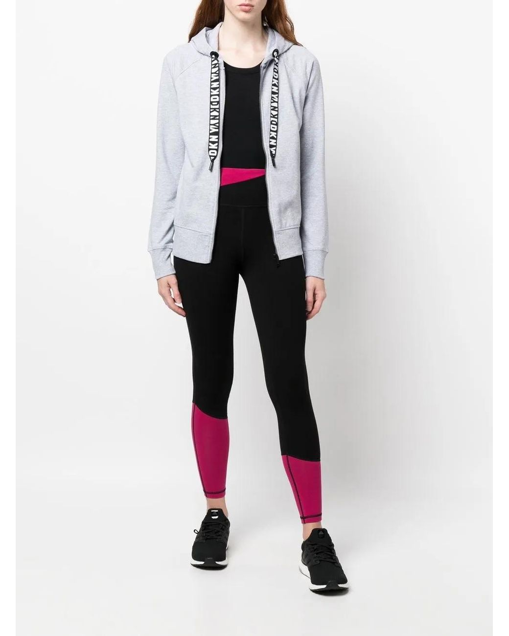 DKNY Gray Logo-Drawstring Zip-Up Hoodie