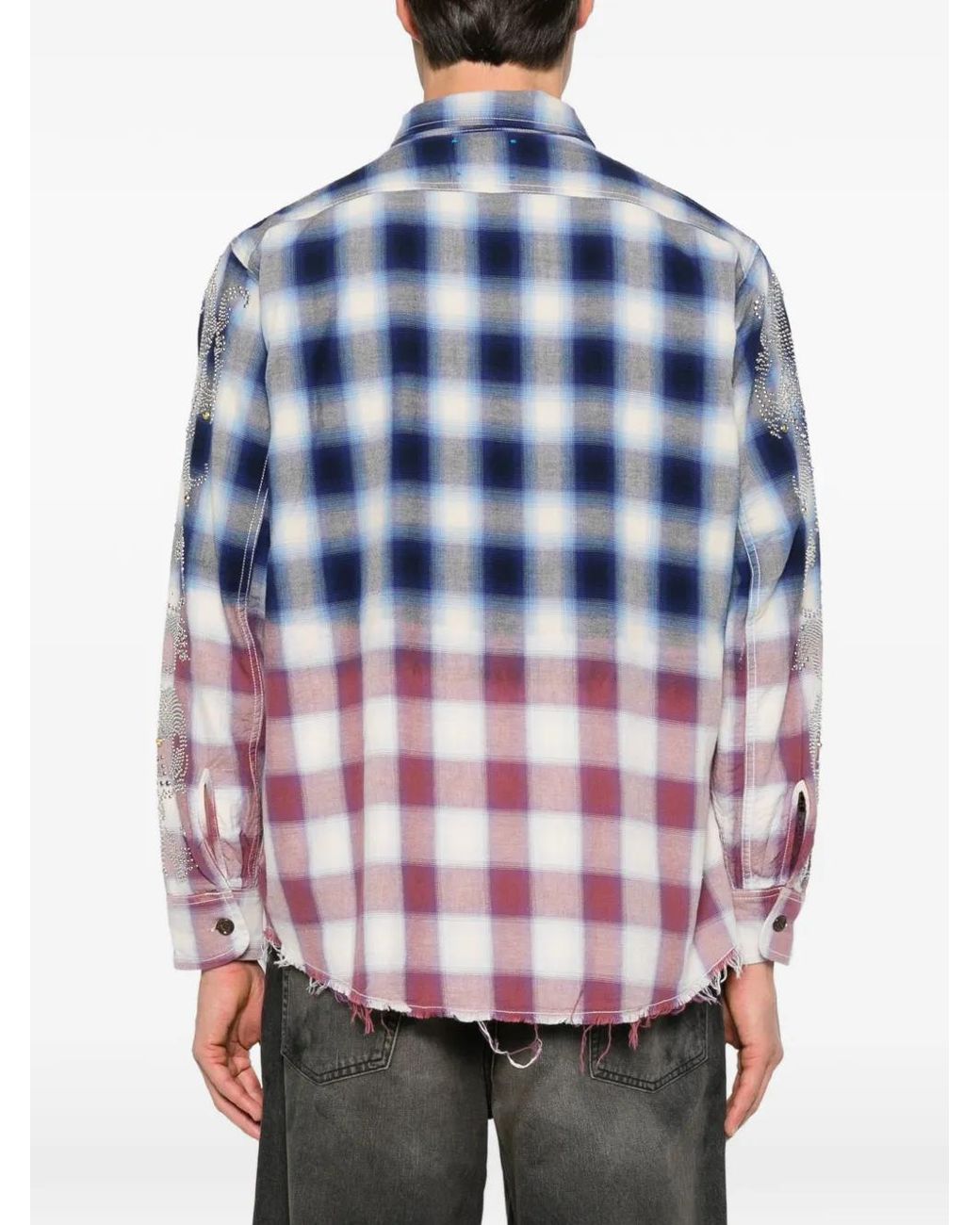 ERCOLE STUDIO Blue Stud-Embellished Checked Shirt for men