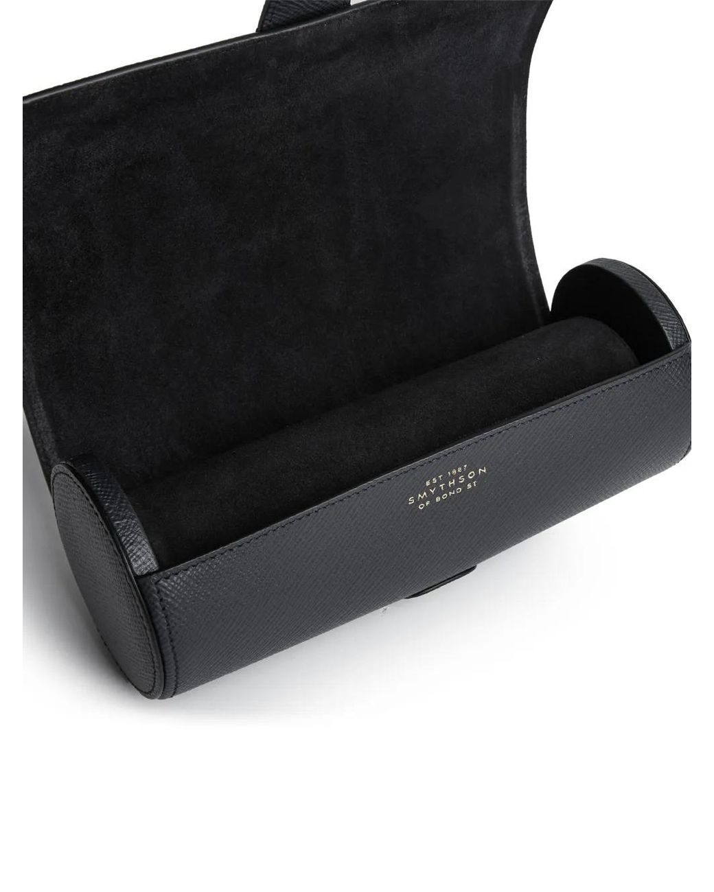 Smythson Black Panama Leather 3-Watch Roll