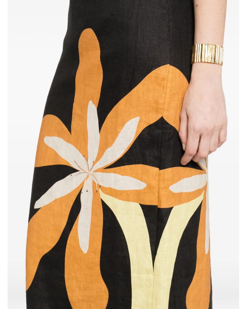 Cala De La Cruz Black Flower Strapped Midi Dress