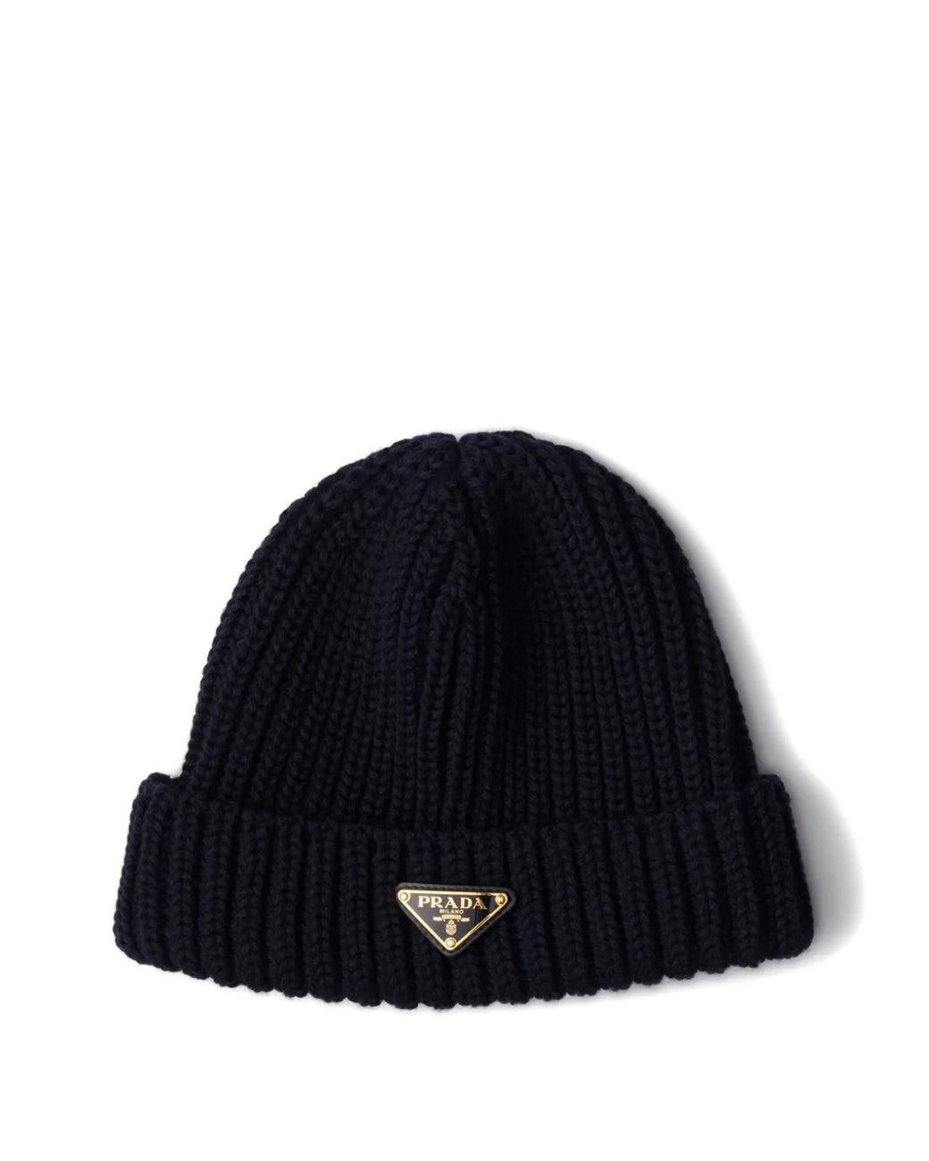 Prada Blue Wool Logo Beanie