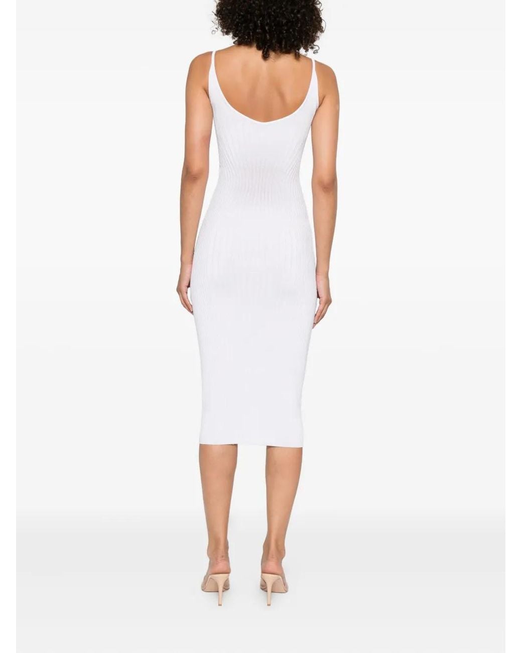 Mugler White Ribbed Midi Dress