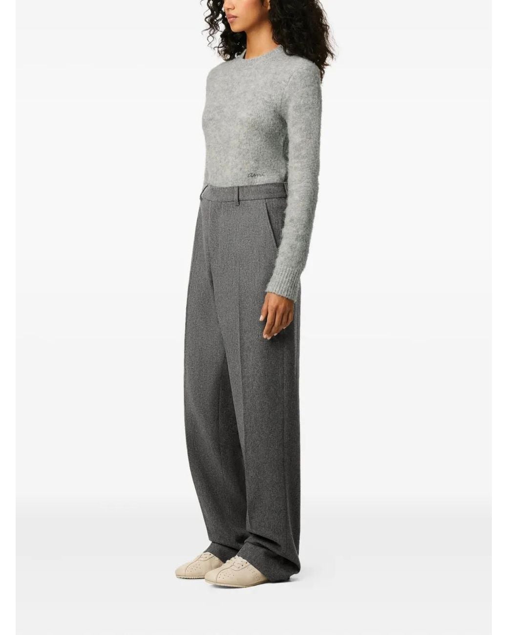 AMI Gray Wide Wool Trousers