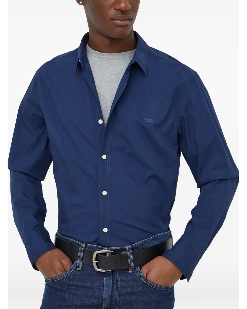 Levi's Blue Battery Housemark Long-Sleeve Button Shirt for men