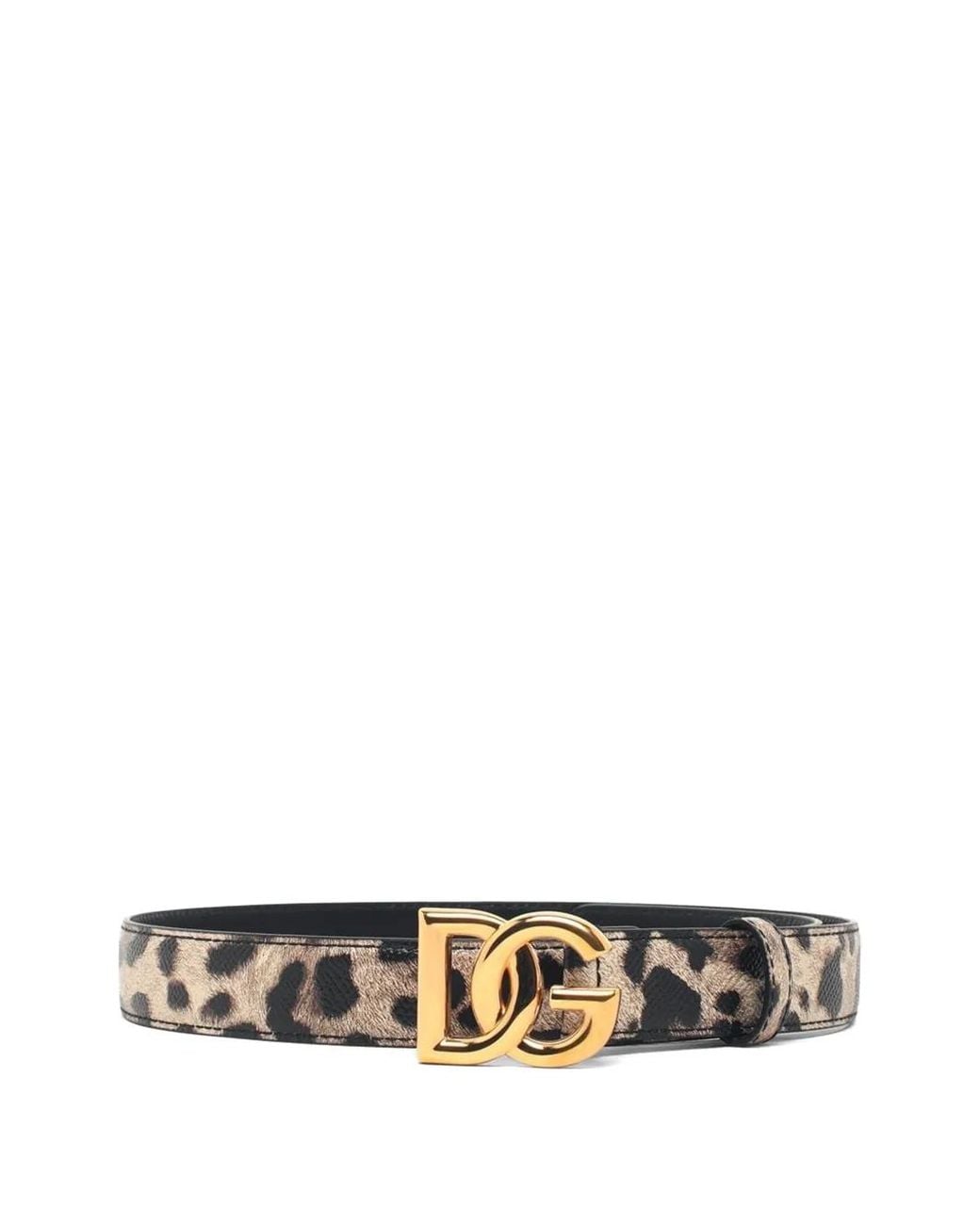Dolce & Gabbana White Leopard-Print Logo-Plaque Leather Belt