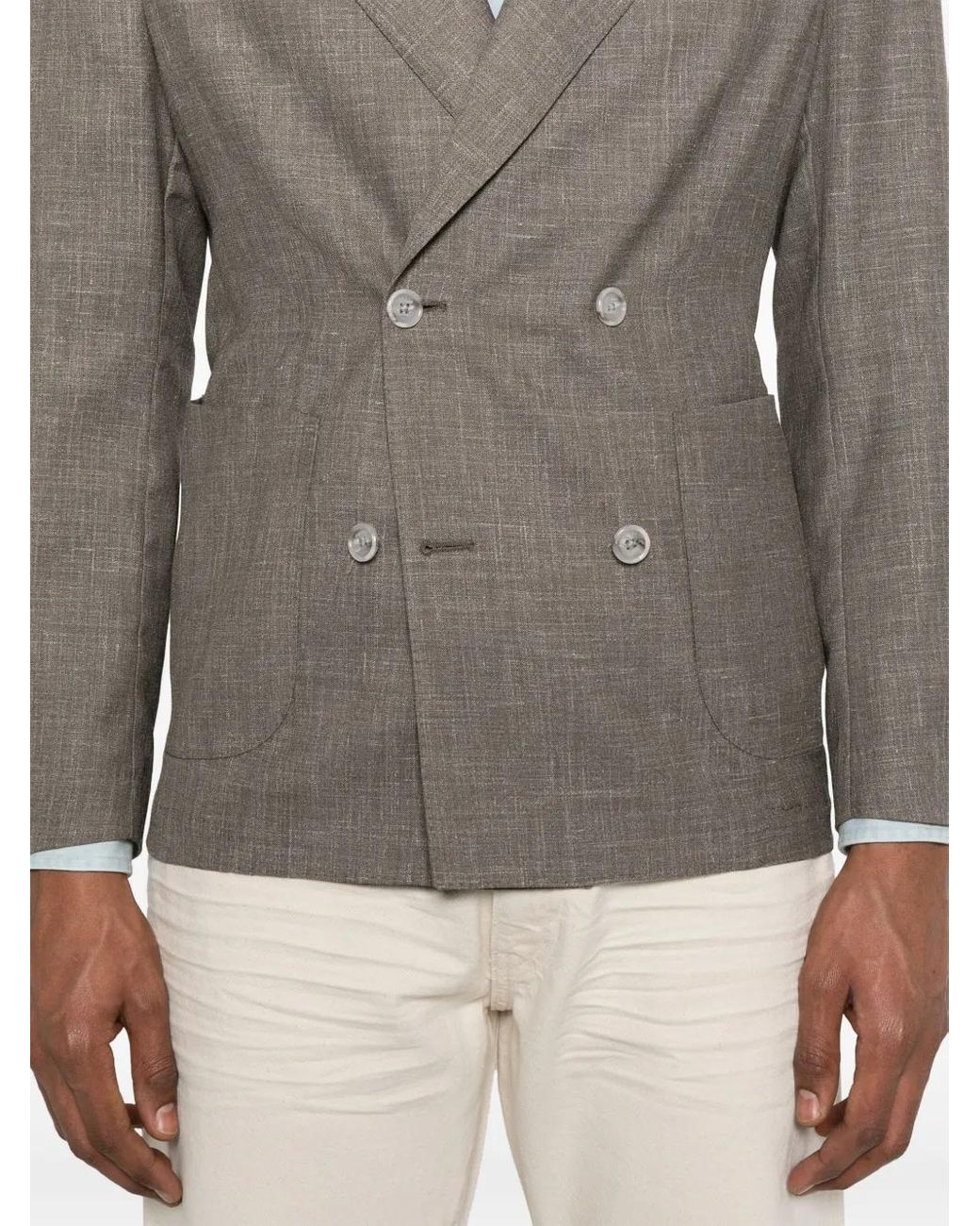 Barba Napoli Gray Double-Breasted Blazer for men