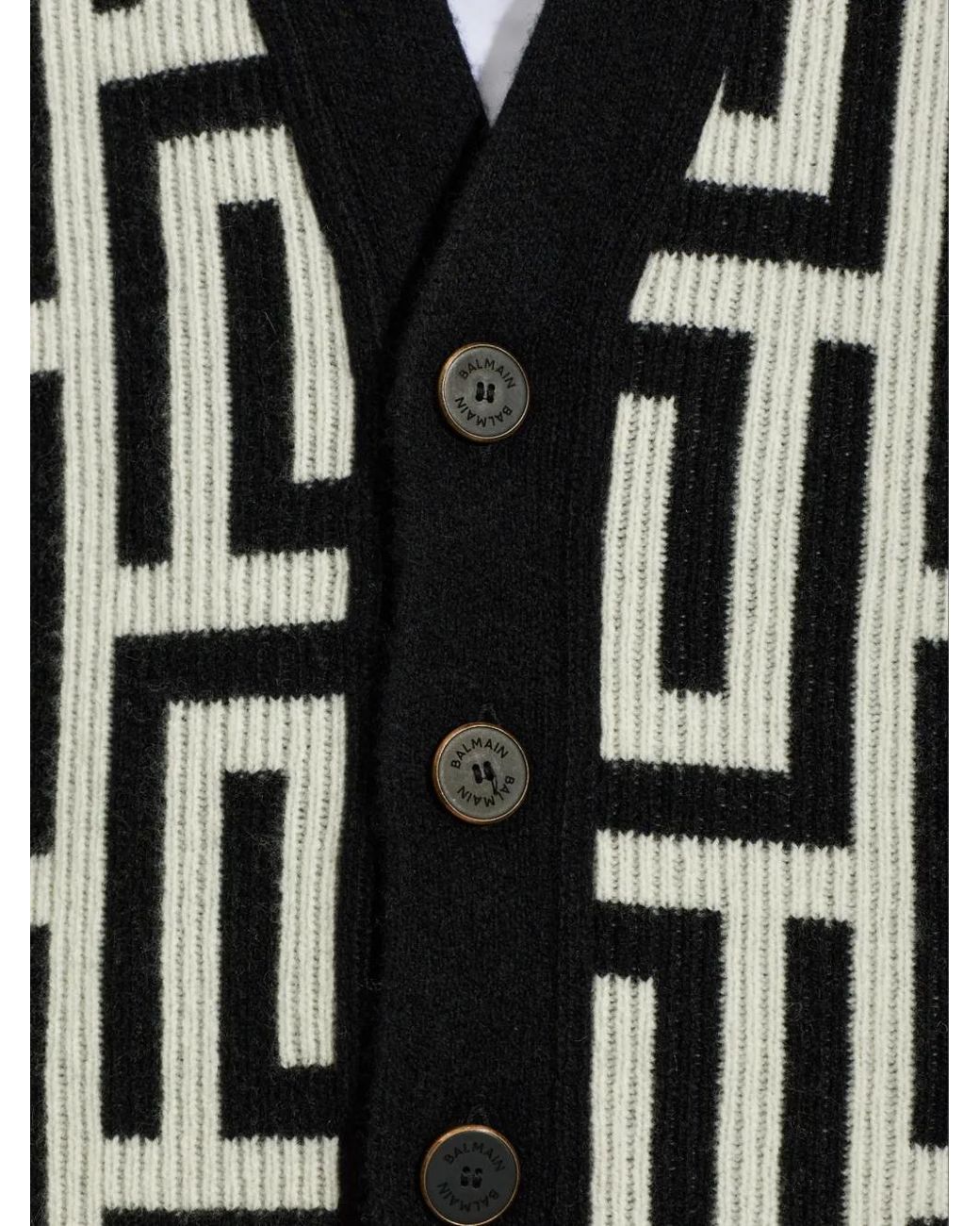 Balmain Black Cashmere Cardigan With Monogram for men