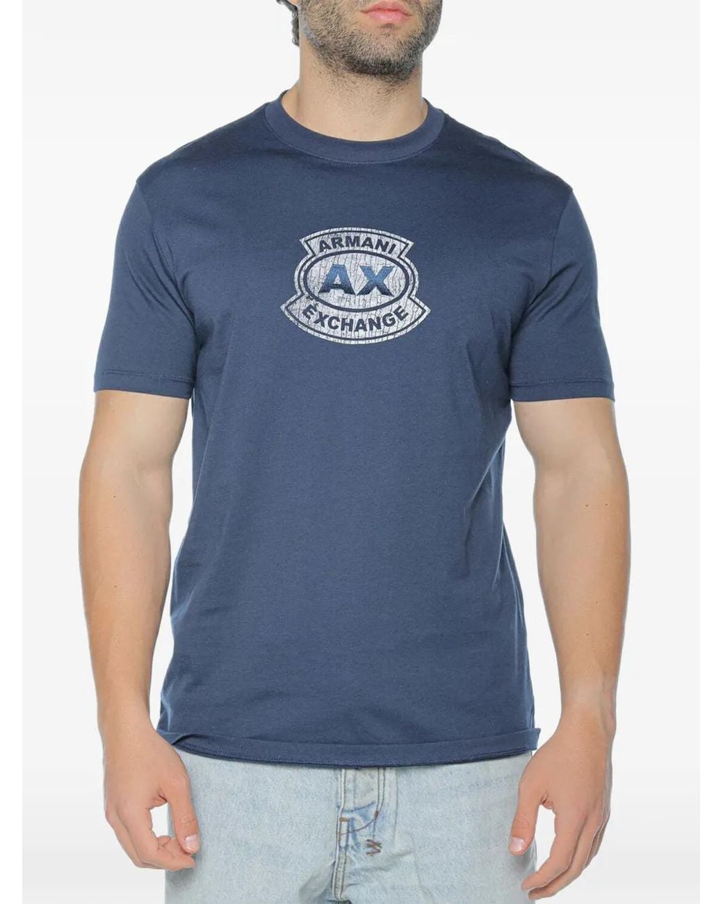 ARMANI EXCHANGE Blue Logo-Print T-Shirt for men