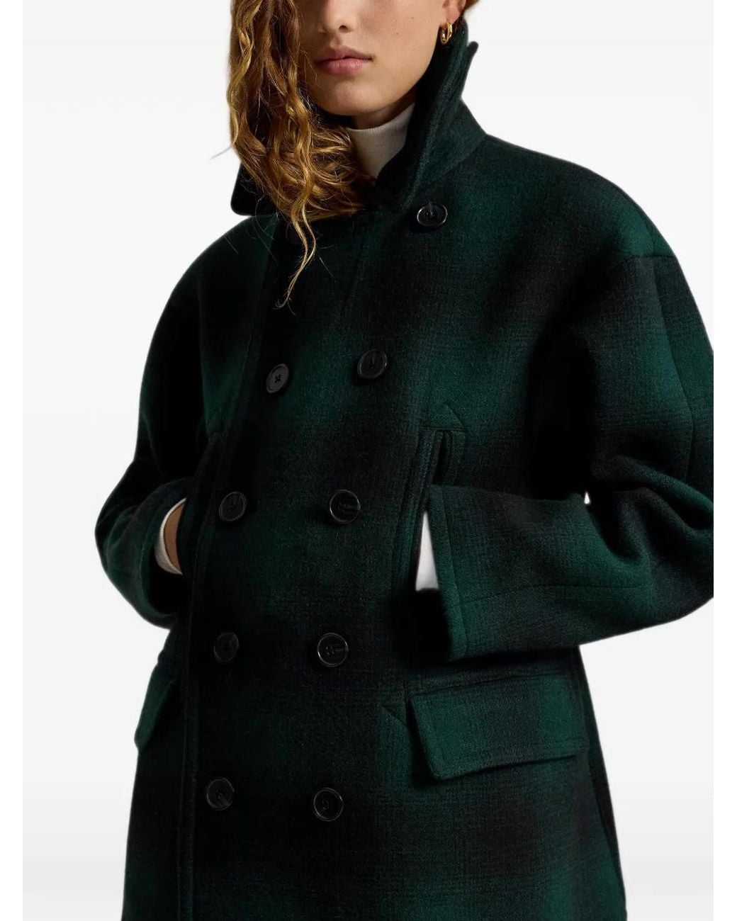 Polo Ralph Lauren Green Sculpted Plaid Wool-Blend Peacoat