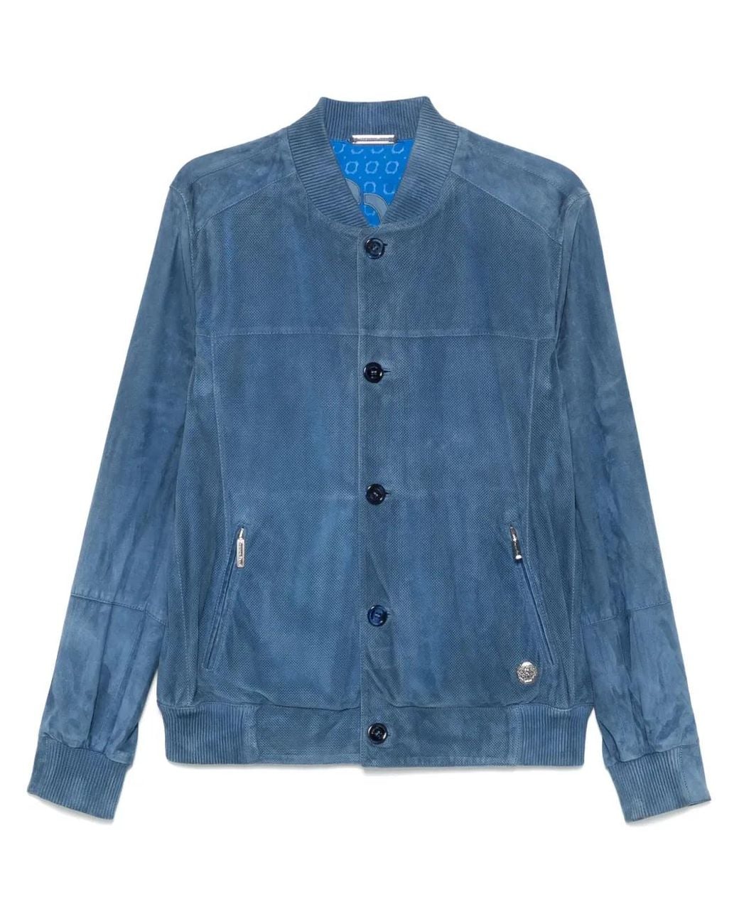 Stefano Ricci Blue Traforat Bomber Jacket for men