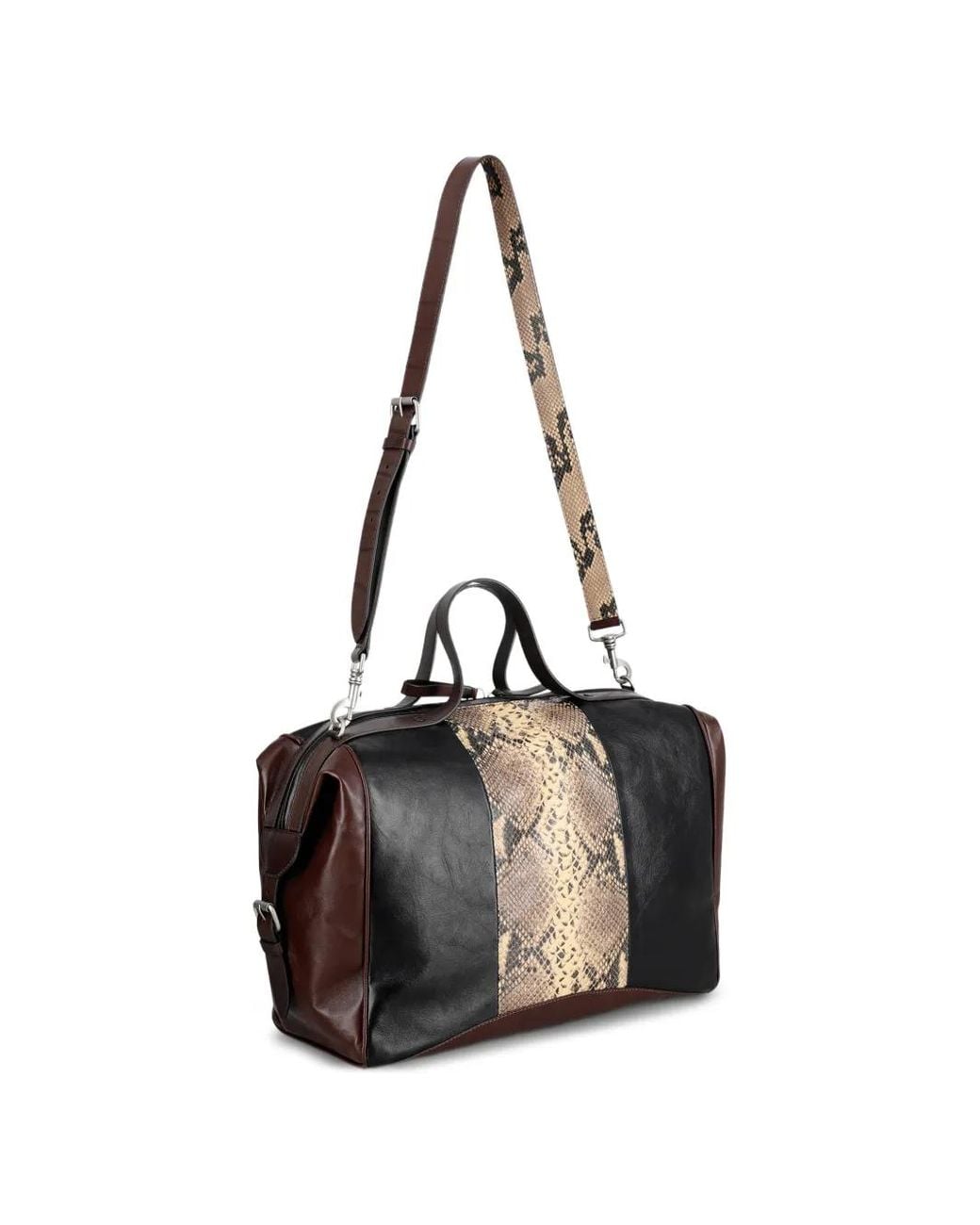 Dries Van Noten Black Leather Weekend Bag for men