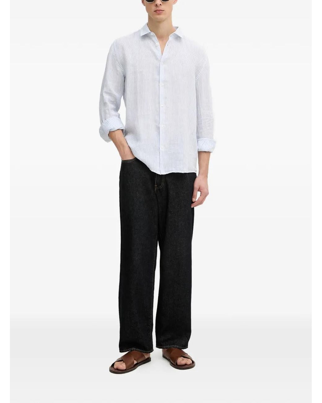 Trussardi White Striped Linen Shirt for men