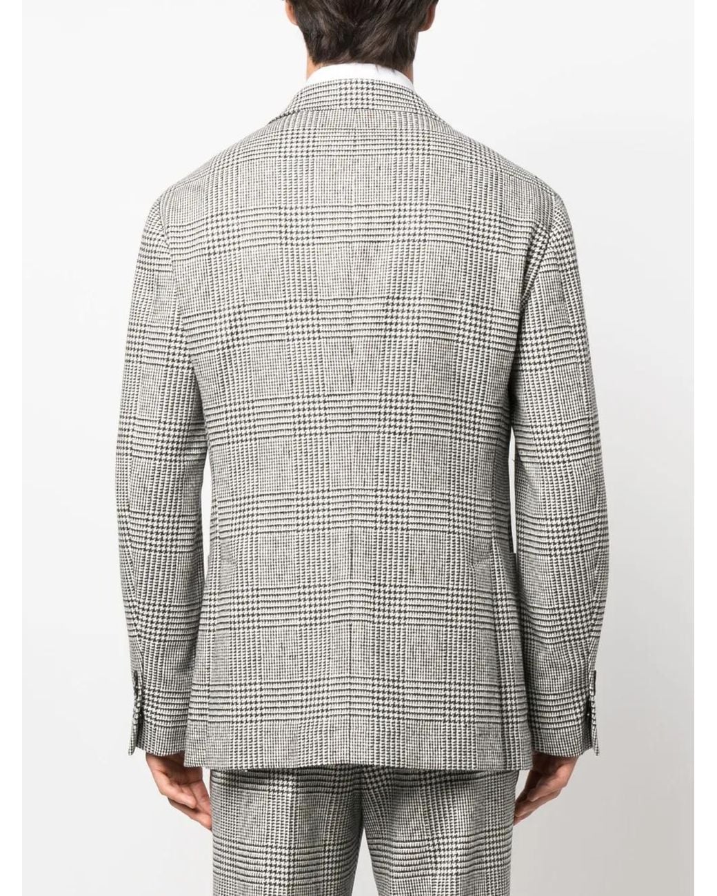 Brunello Cucinelli Gray Checked Double-Breasted Wool Blazer for men