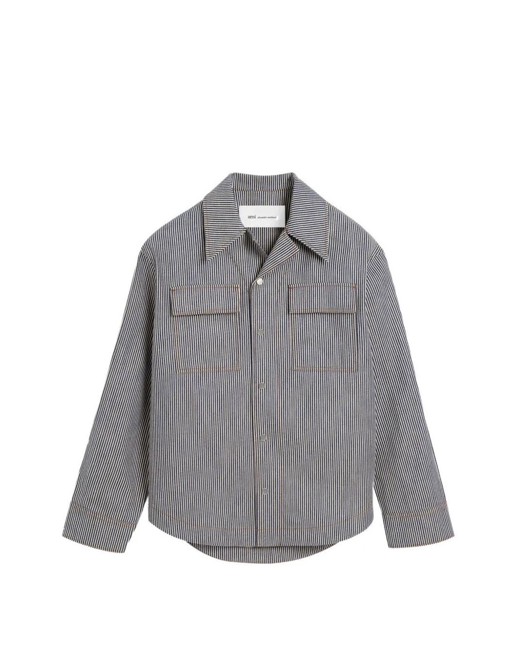 AMI Gray Cotton Long Sleeve Camp Collar Overshirt for men