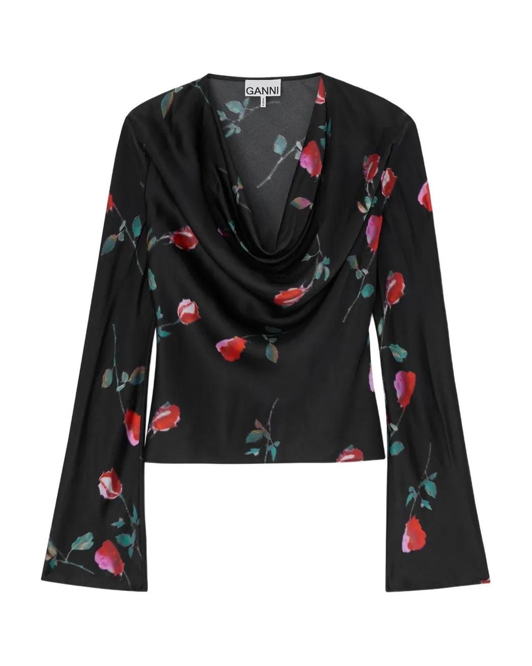 Ganni Black Printed Satin Blouse