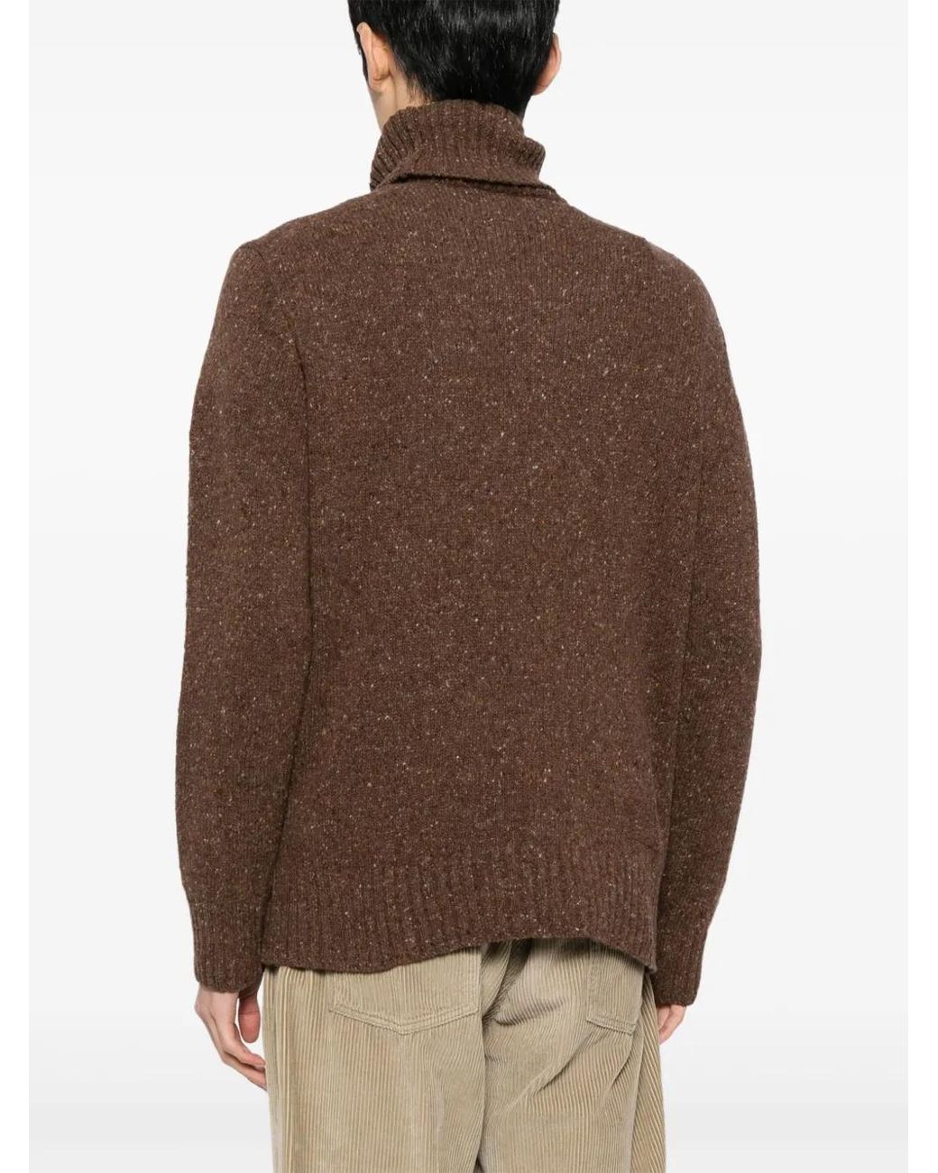 Universal Works Brown Roll Neck Tweed Jumper for men