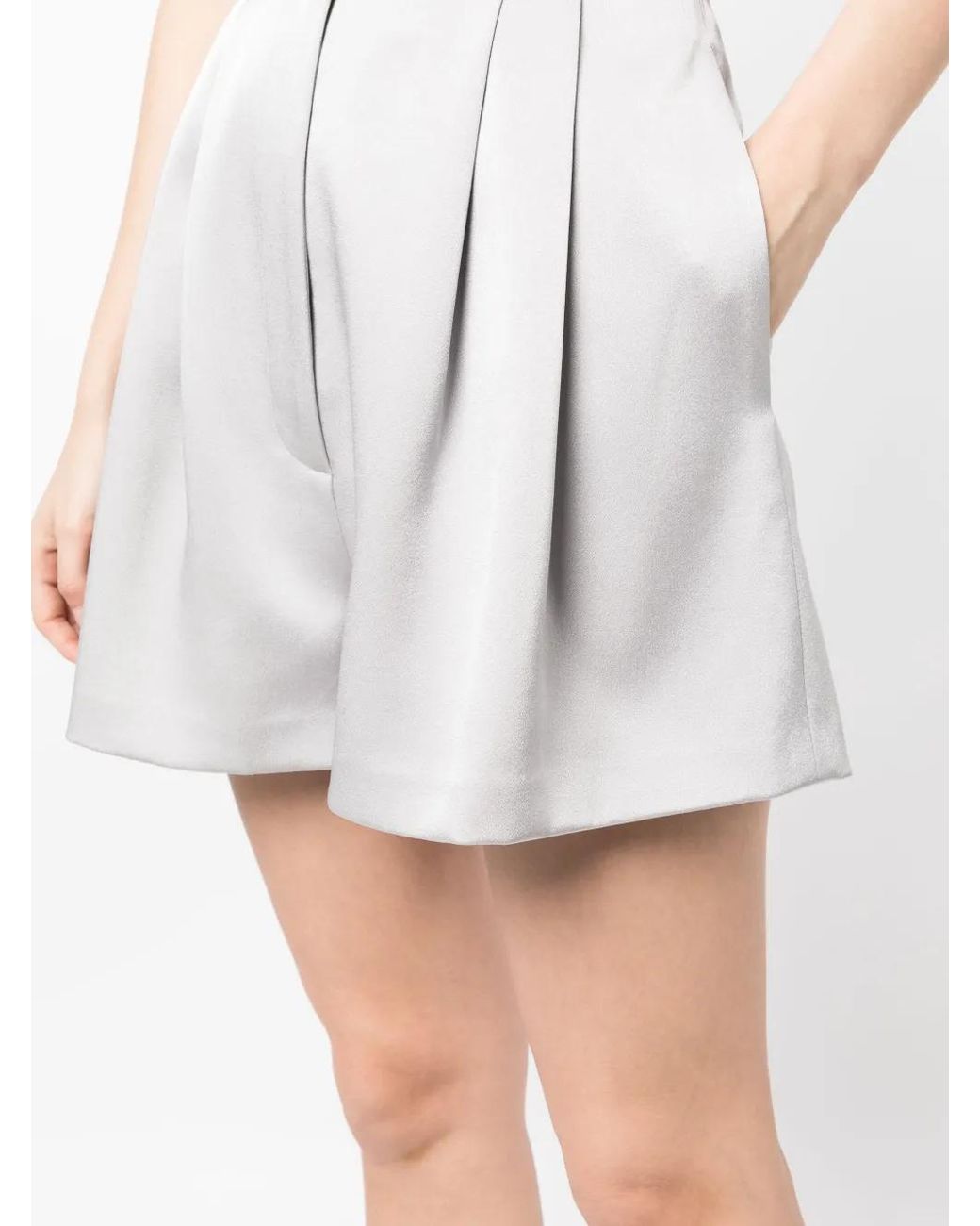Alex Perry White Pleated High-Waisted Shorts