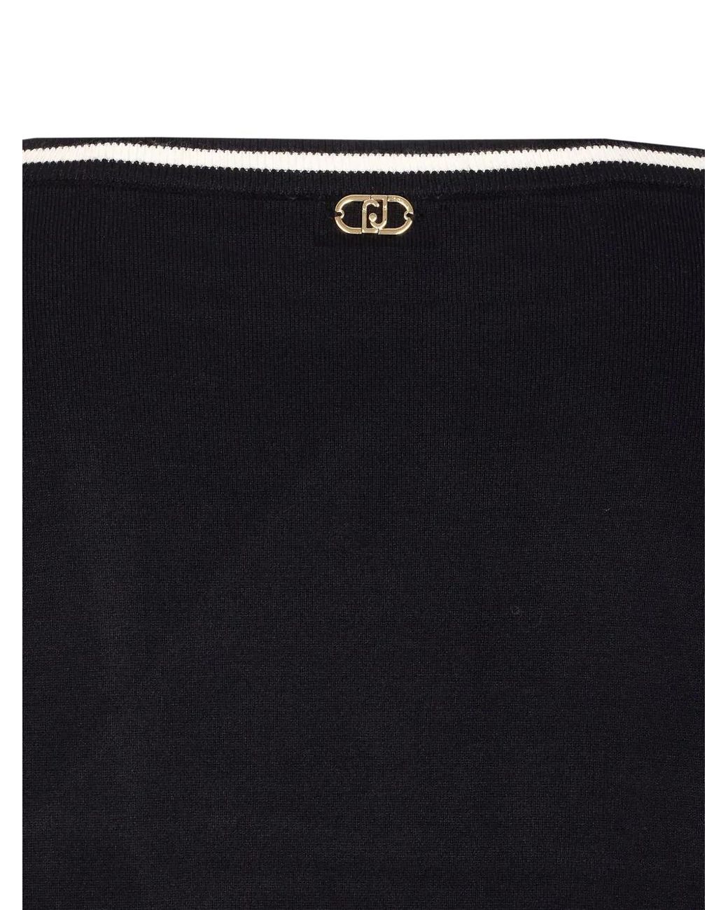 Liu Jo Black Rhinestone-Embellished Round-Neck Top