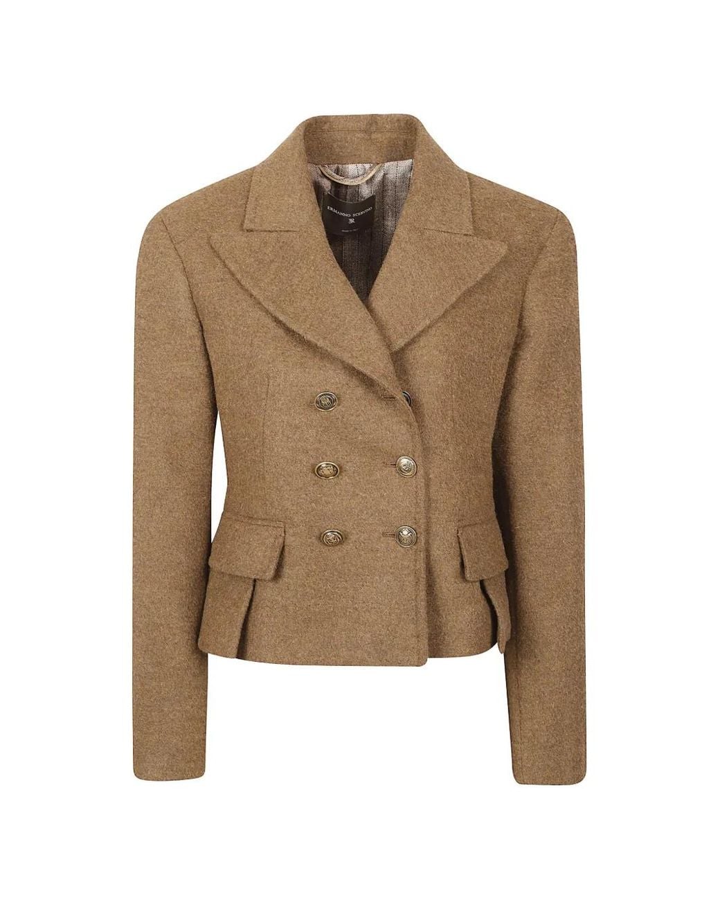 Ermanno Scervino Brown Double-Breasted Notched-Lapels Cropped Jacket