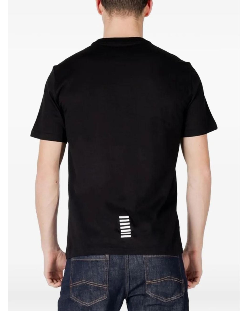 EA7 Black Logo-Print Cotton T-Shirt for men