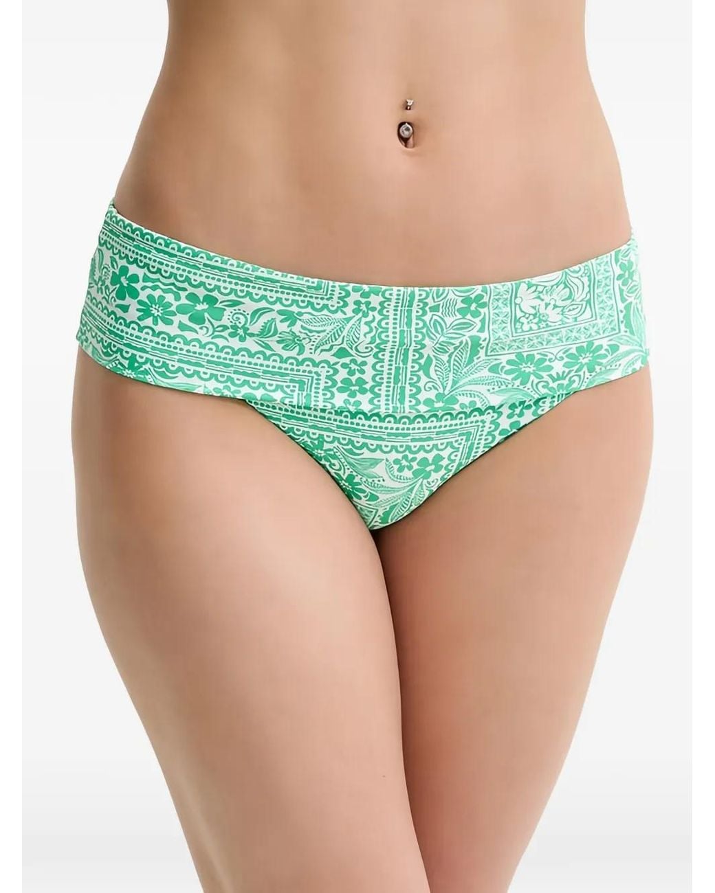 Melissa Odabash Green Brussels Ring-Detail Patterned Bikini